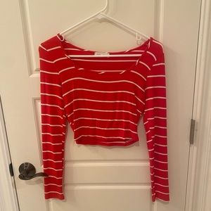 Emory Park Red and White Striped Crop Top Size Small